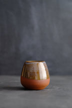 Rounded Warm Brown Clay Vase with Purple Glaze
