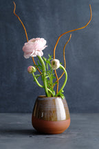 Rounded Warm Brown Clay Vase with Purple Glaze