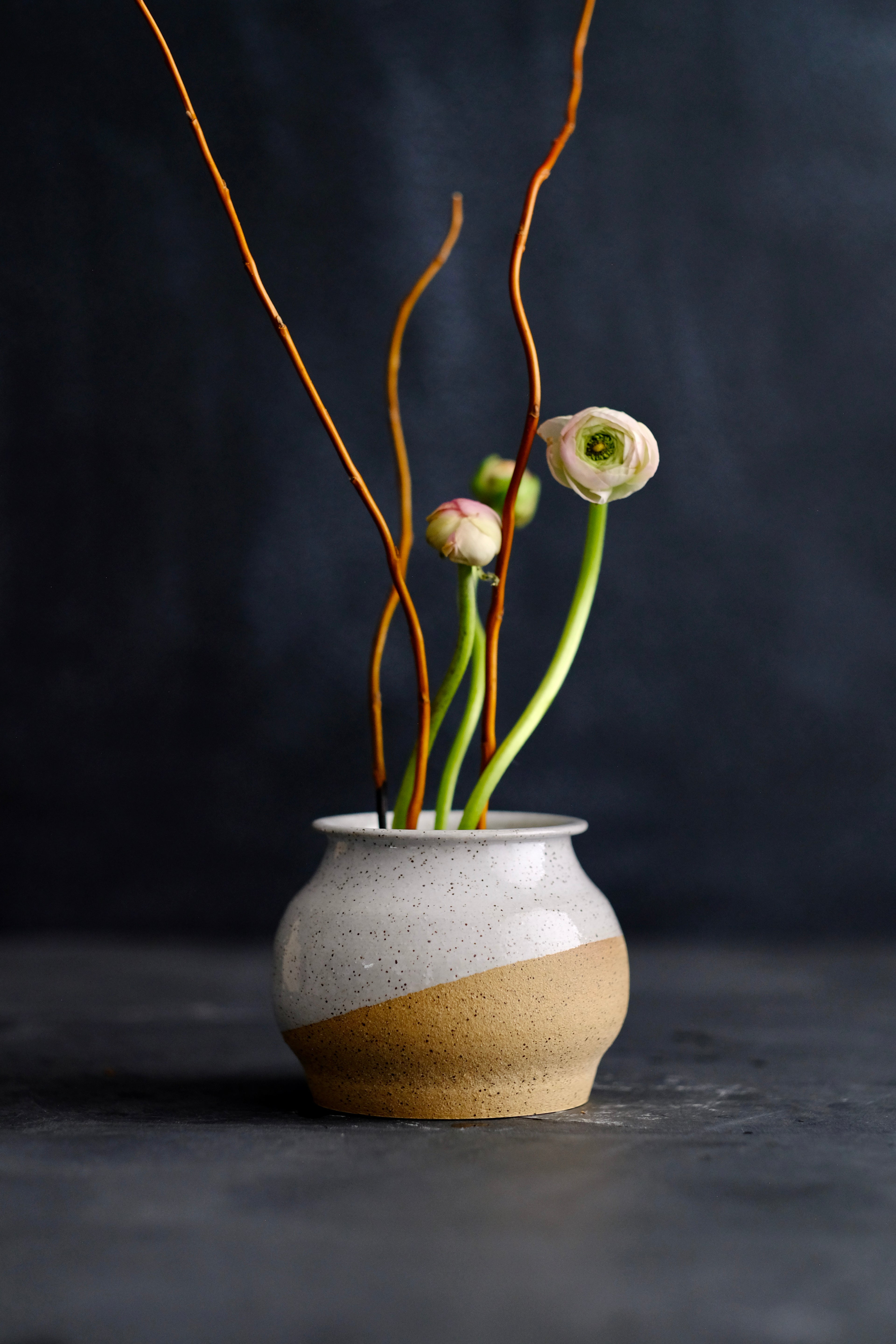 Rounded Speckled Vase with White Glaze
