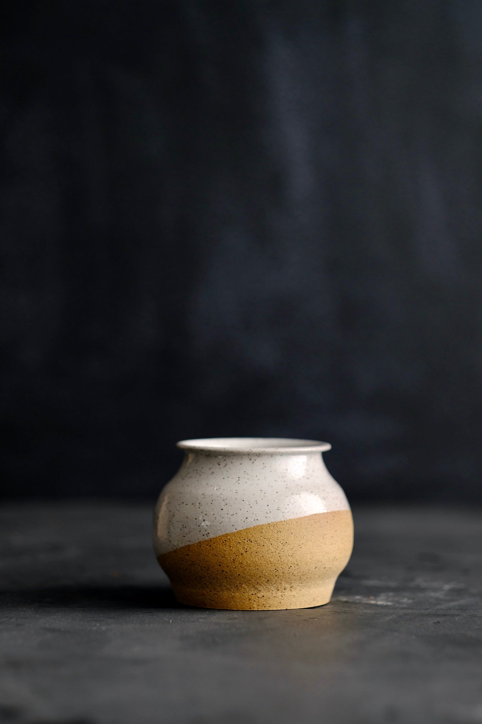 Rounded Speckled Vase with White Glaze